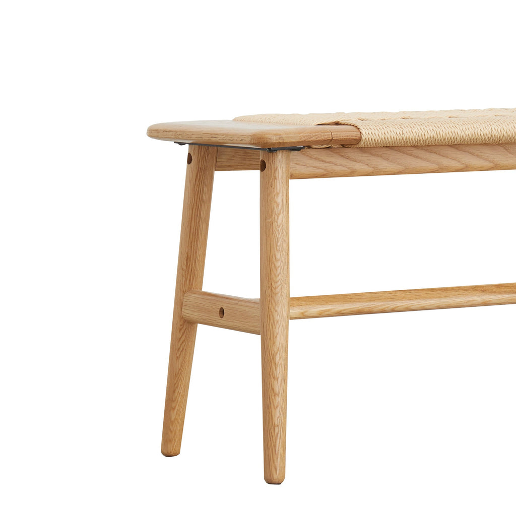 Dining Bench Rectangular Natural Oak Wood Handwoven Cane Seat Dining Room