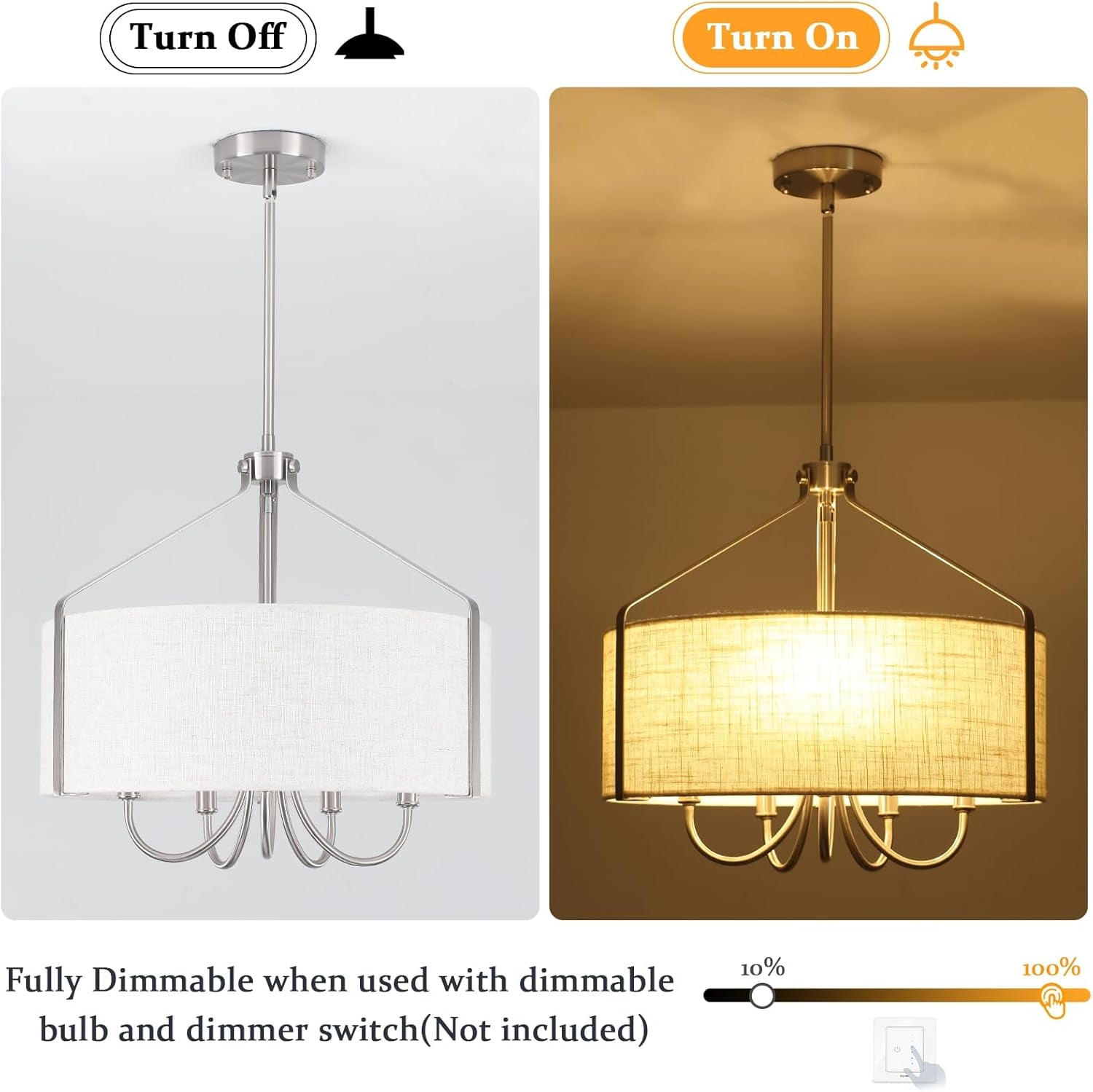 5 Light Drum Chandelier 18 Inch Brushed Nickel Fixture