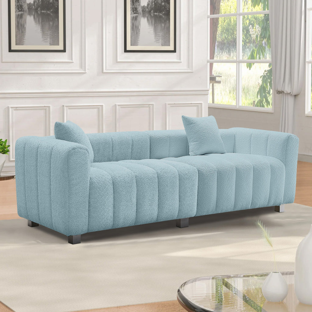 Sofa Modern Velvet Three Seater with Metal Base and Two Pillows