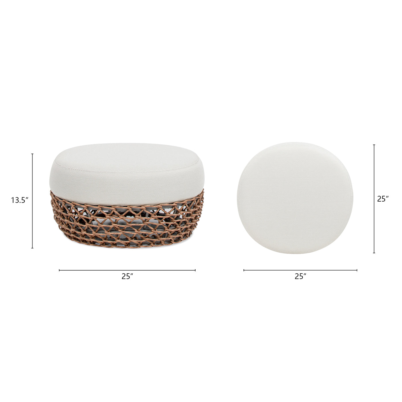 Outdoor Round Ottoman - Wheat Beige Cushion, Golden Brown Wicker Frame, 25in