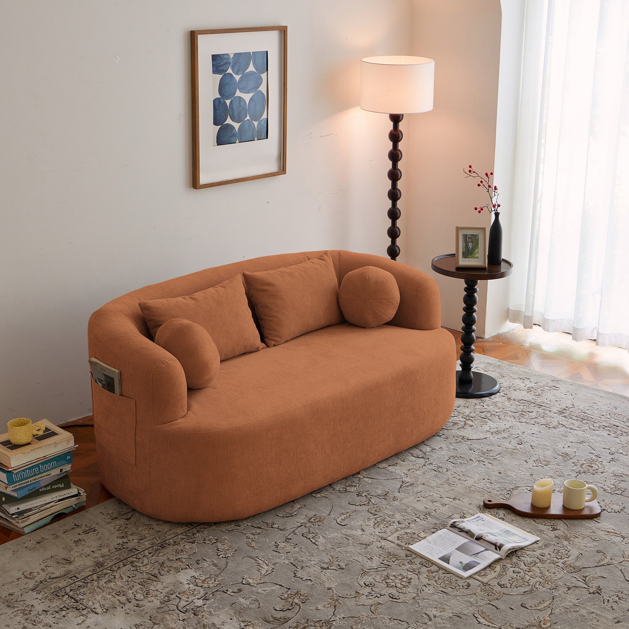 Loveseat Memory Foam Chenille Orange 2-Seat No Assembly Required 67.32 In