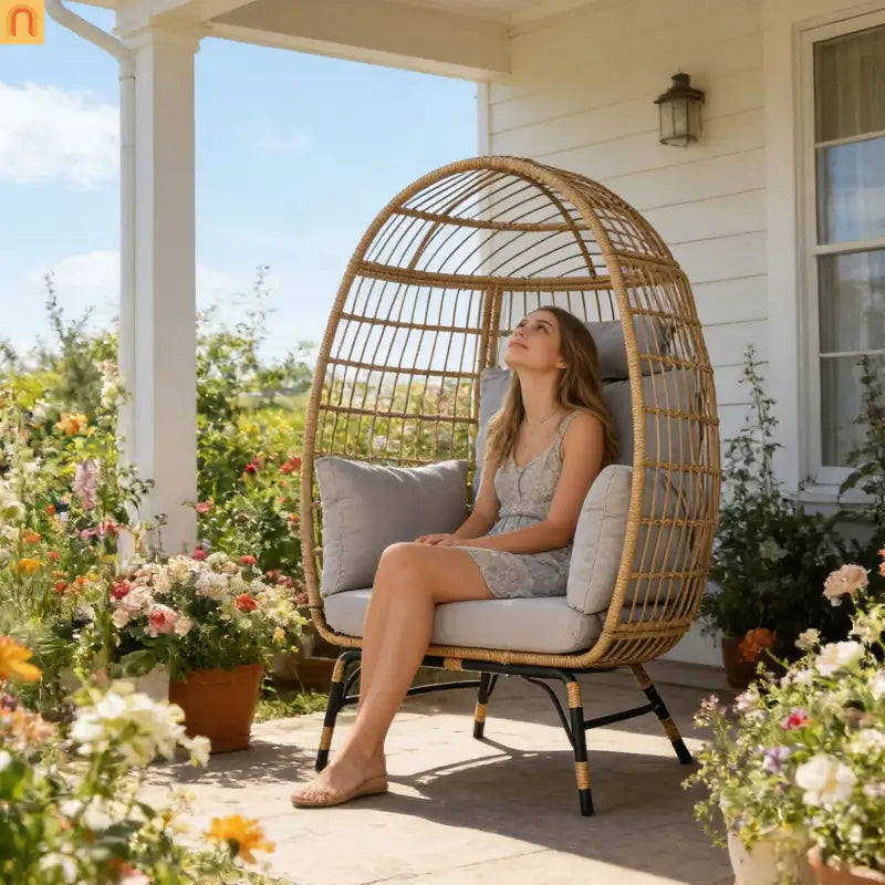 Egg Chair Wicker Outdoor Oversized 600lb Capacity with Cushions