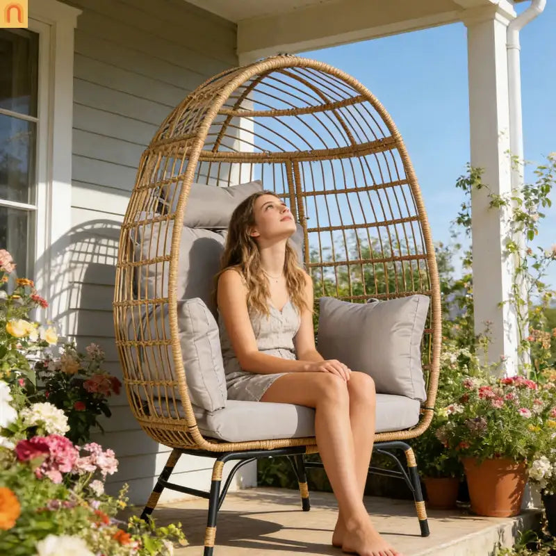 Egg Chair Wicker Outdoor Oversized 600lb Capacity with Cushions