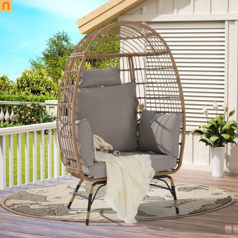 Egg Chair Wicker Outdoor Oversized 600lb Capacity with Cushions