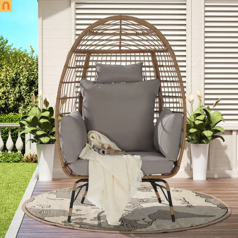 Egg Chair Wicker Outdoor Oversized 600lb Capacity with Cushions