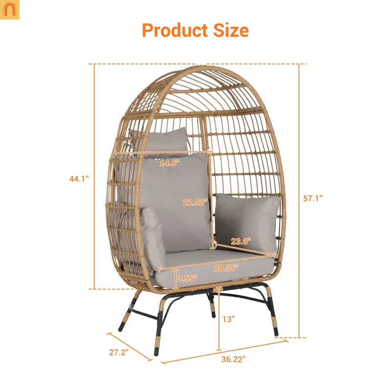 Egg Chair Wicker Outdoor Oversized 600lb Capacity with Cushions