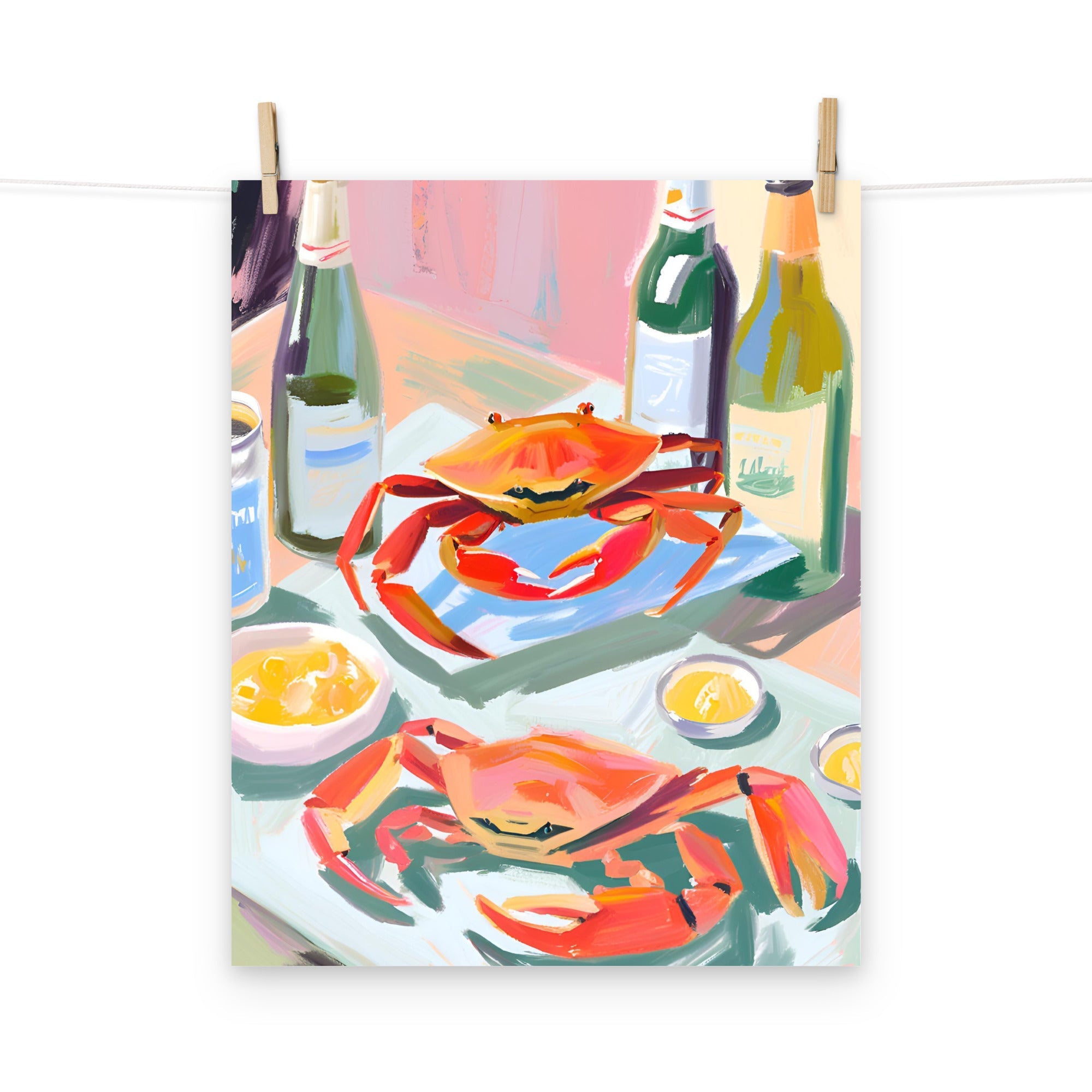 Coastal Wall Art : CRABS & BOTTLE PRINT , Coastal Kitchen , Coastal Decor