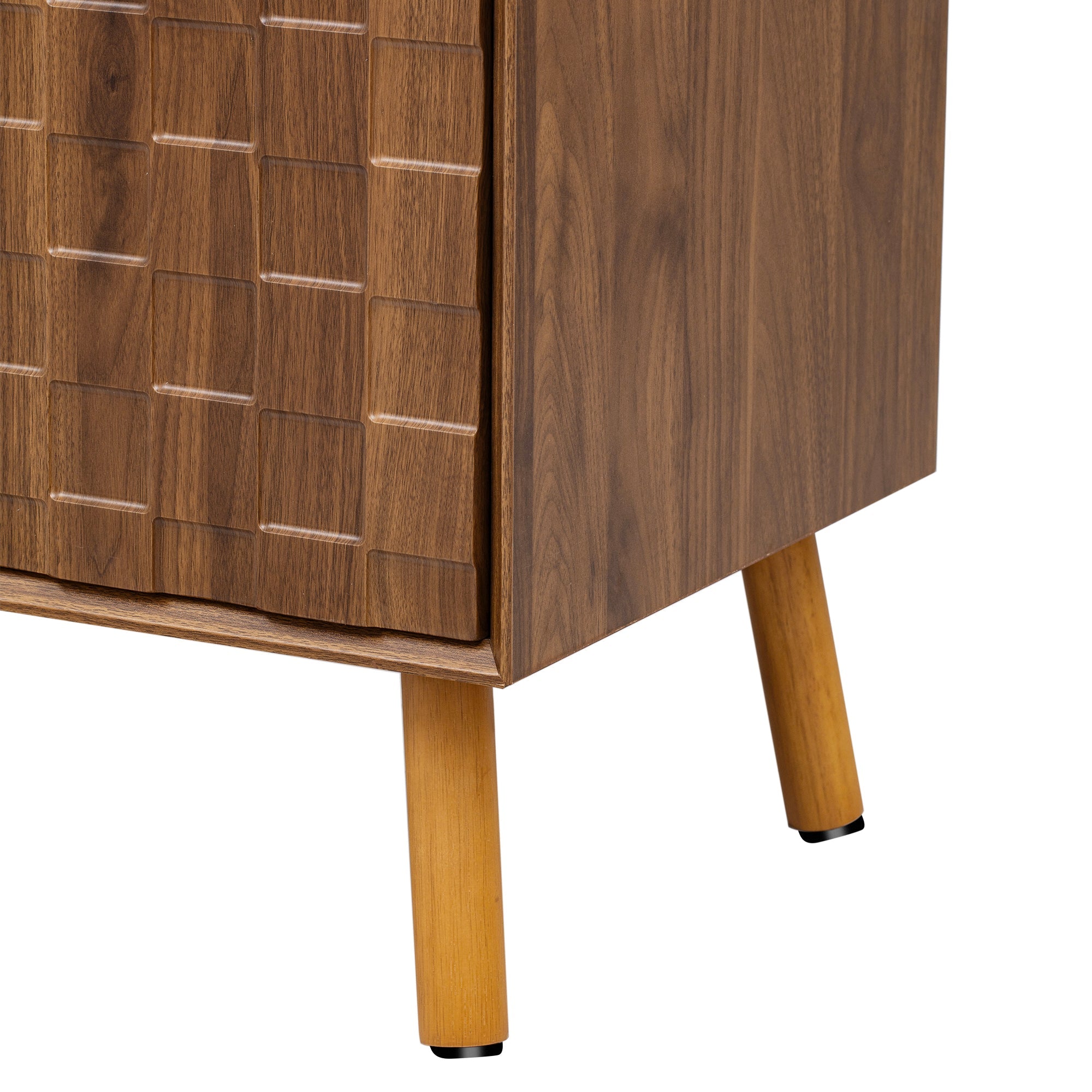 TV Stand Mid-Century Walnut Solid Wood MDF Push-Pop Doors Fits 80 In TV