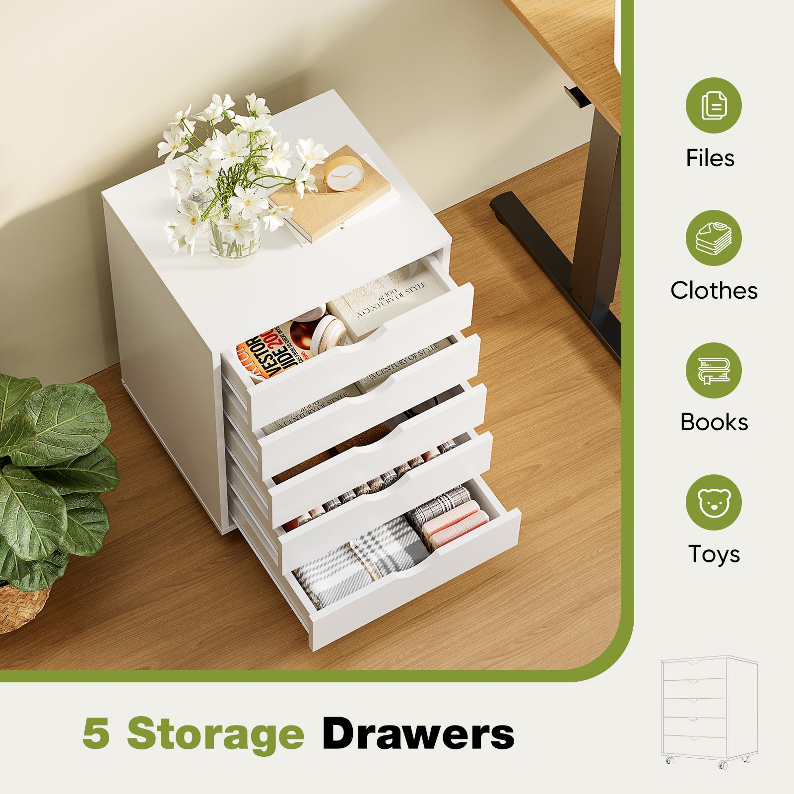 Panana 5/7 Drawer Chest, Wooden Tall Dresser Storage Dresser Cabinet With Wheels