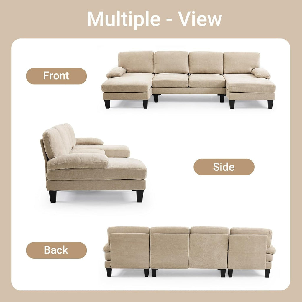 Light Khaki 110 Inch U Shape Sectional Sofa Double Chaise