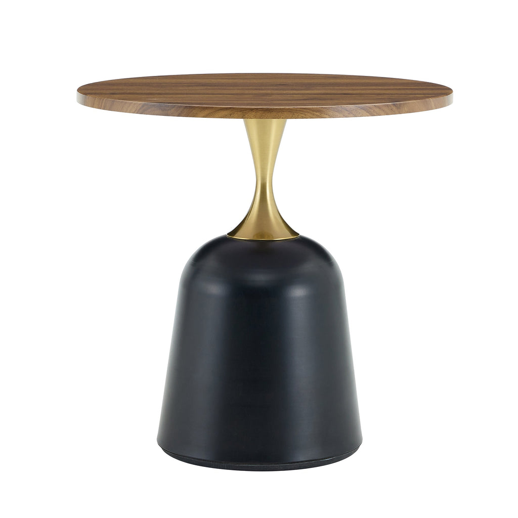 23.6 in Round Side Table, Metal Base, Walnut Wood Grain, Living Room Office