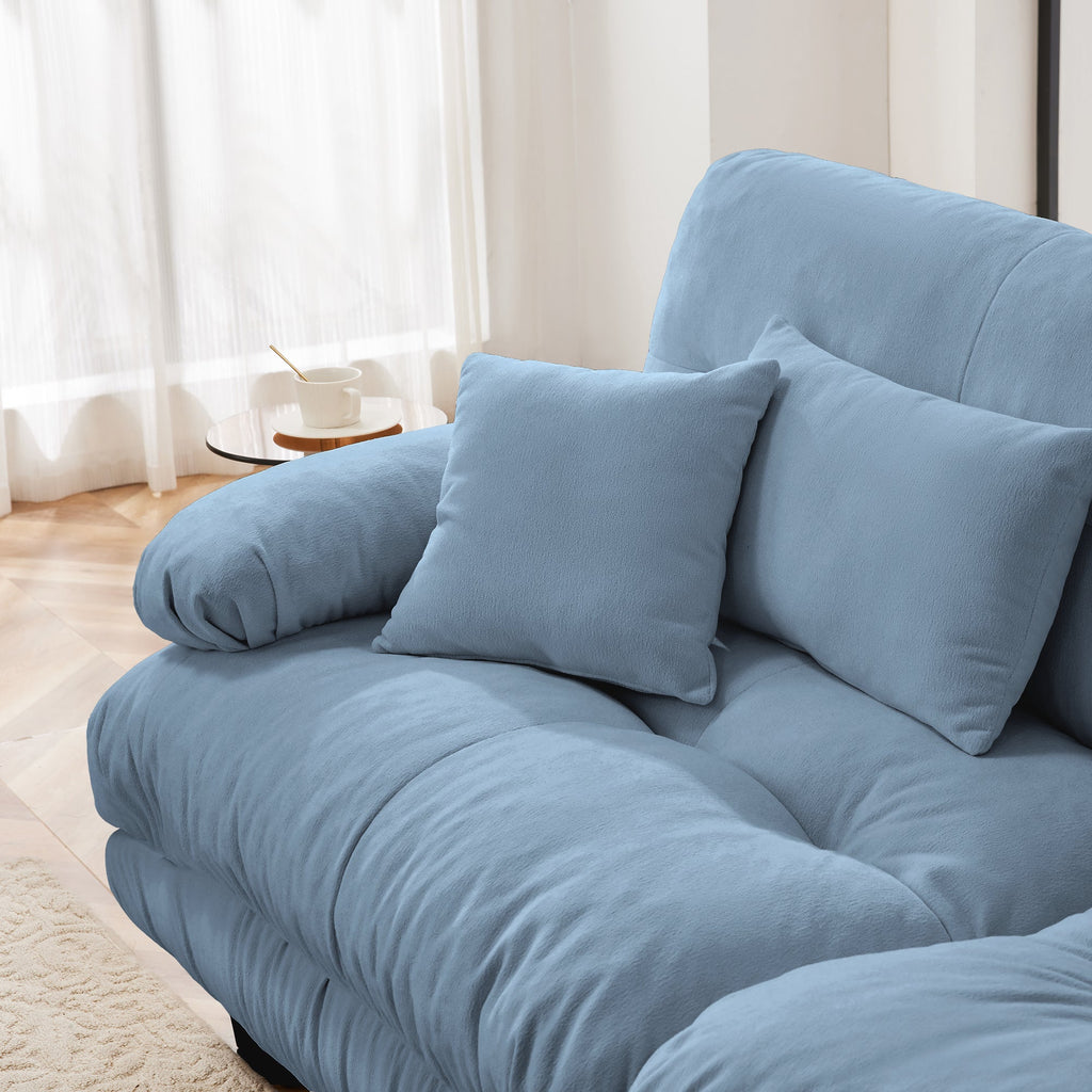 Sectional Sofa Cloud Chenille Blue 2 Seat Convertible Ottoman