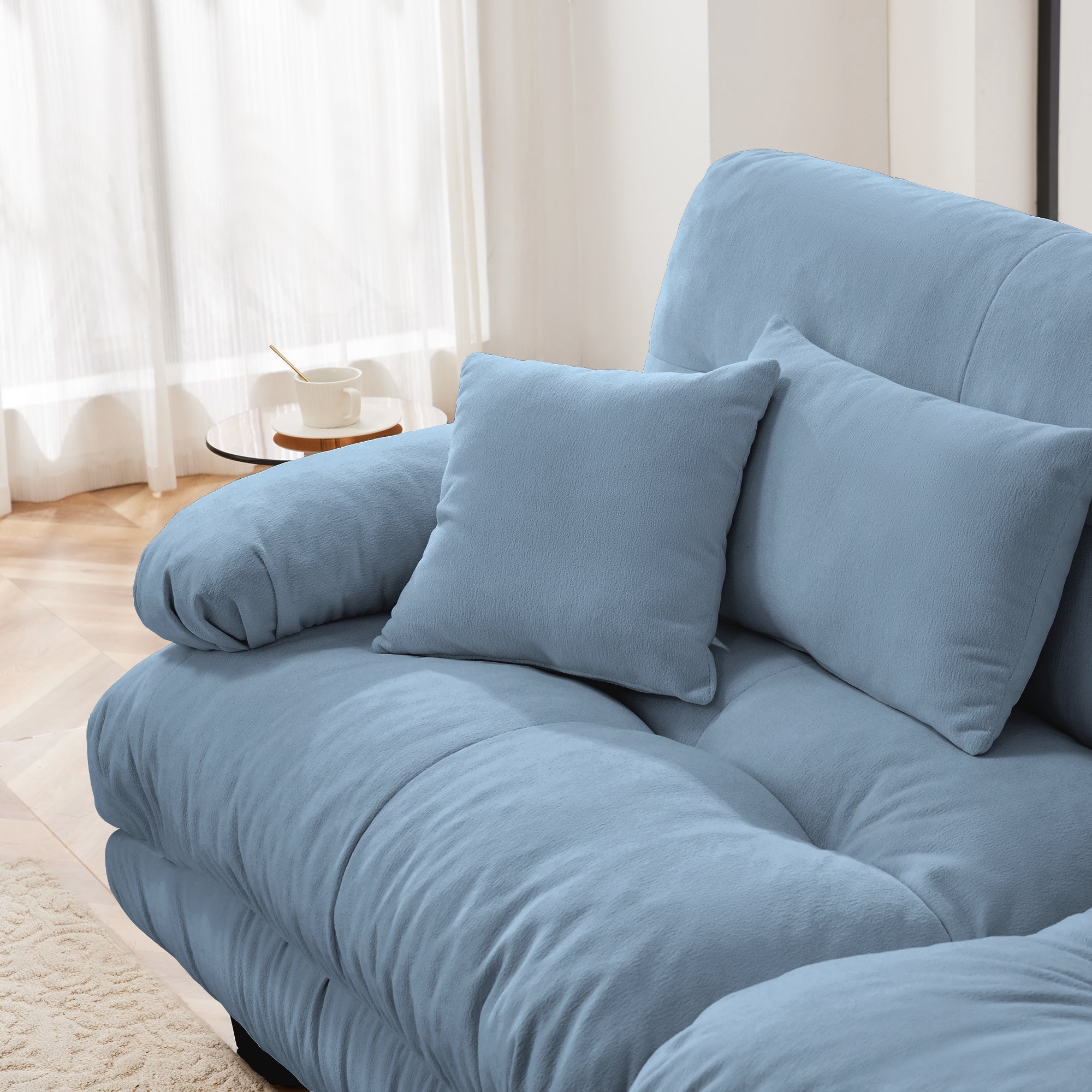 Sectional Sofa Cloud Chenille Blue 2 Seat Convertible Ottoman