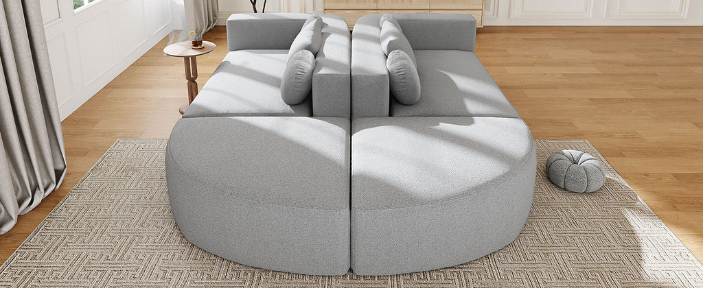 Sectional Sofa U-Shape Modular Boucle Gray 6-Seat Deep Seating 114.9x64.5 In