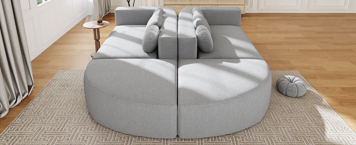 Sectional Sofa U-Shape Modular Boucle Gray 6-Seat Deep Seating 114.9x64.5 In