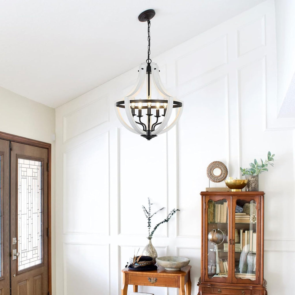Chandelier 5-Light White Wood
