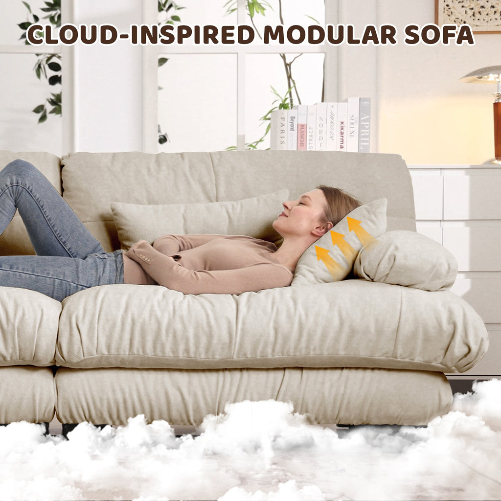Sectional Sofa L-Shaped Chenille Light Coffee Convertible Ottoman