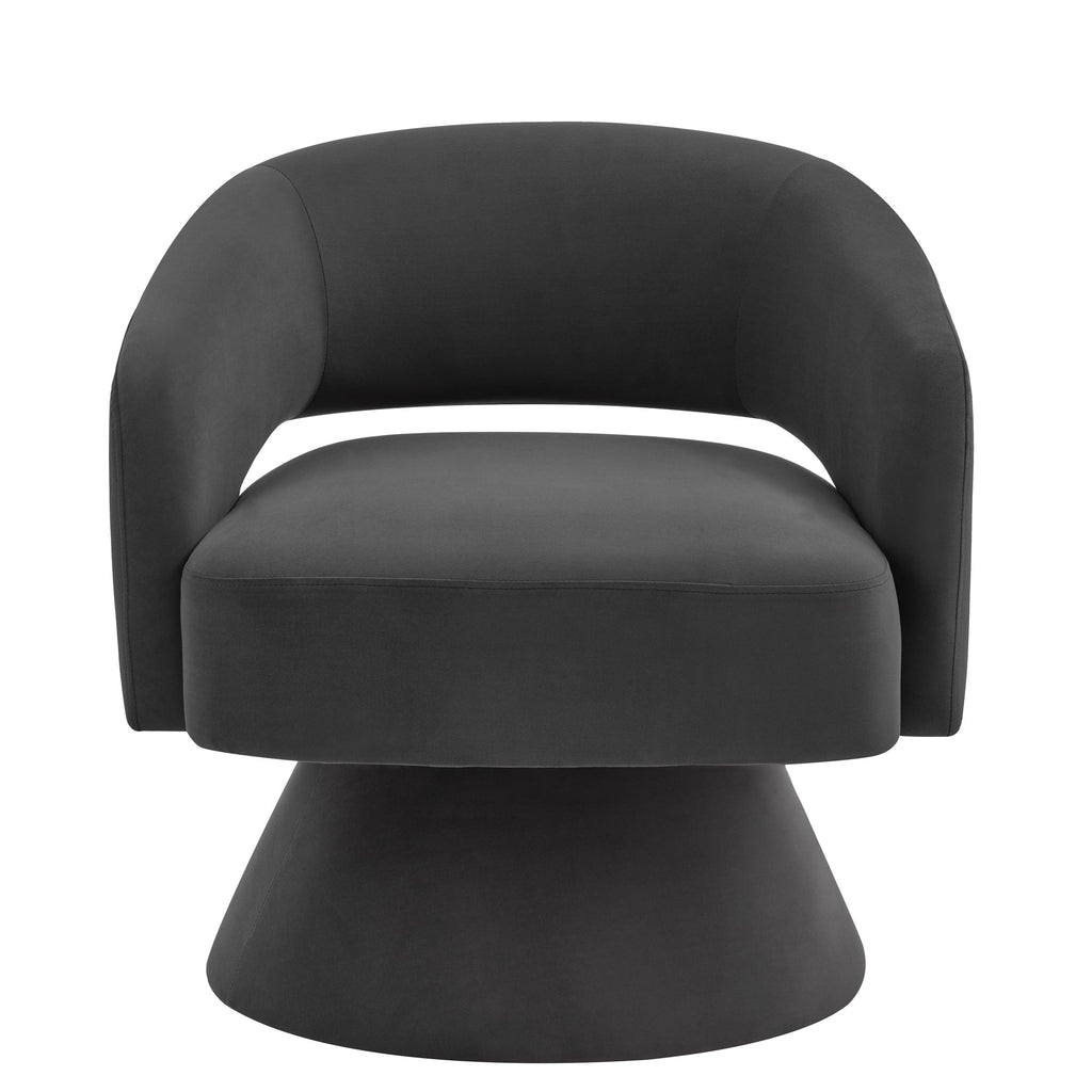 Modern Swivel Barrel Chair, Upholstered Velvet Round Accent Chairs,360 Degree Comfy Swivel Chair with Open Backrest, Single Chair Armchair for Living Room Bedroom, Homerest, Dark Gray
