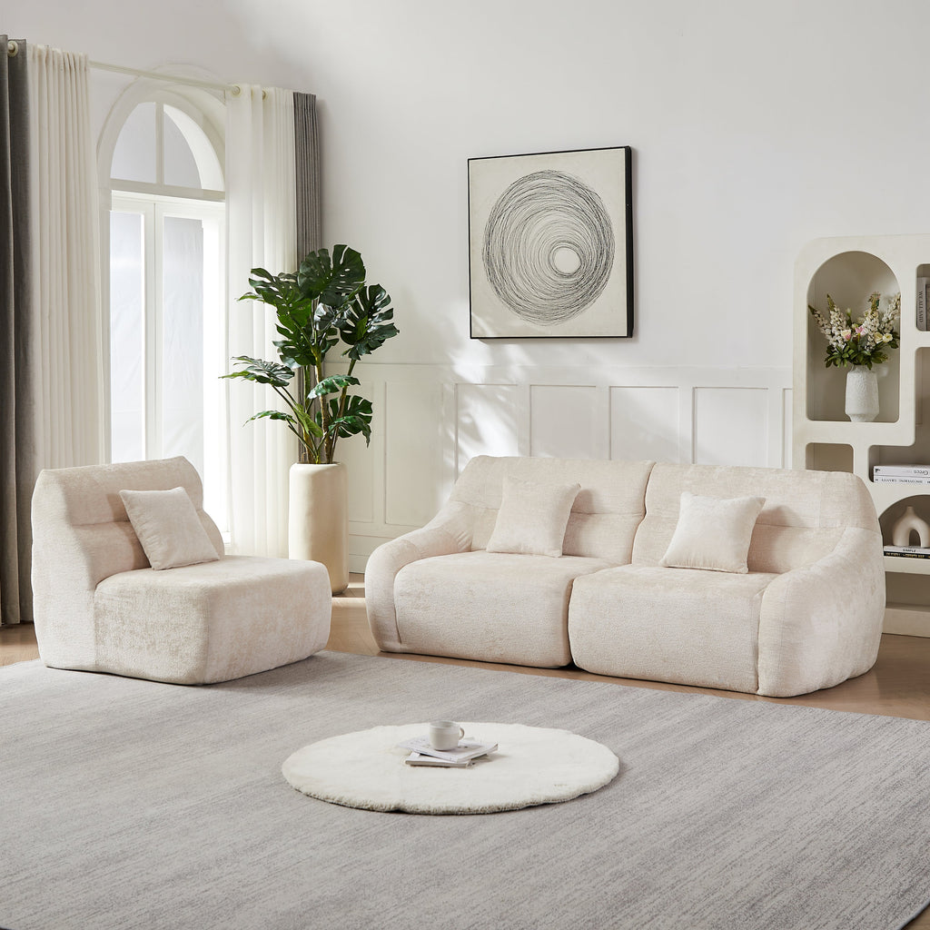 Sectional Sofa Curved Beige Chenille 123.2 Inch Four Pillows No Assembly