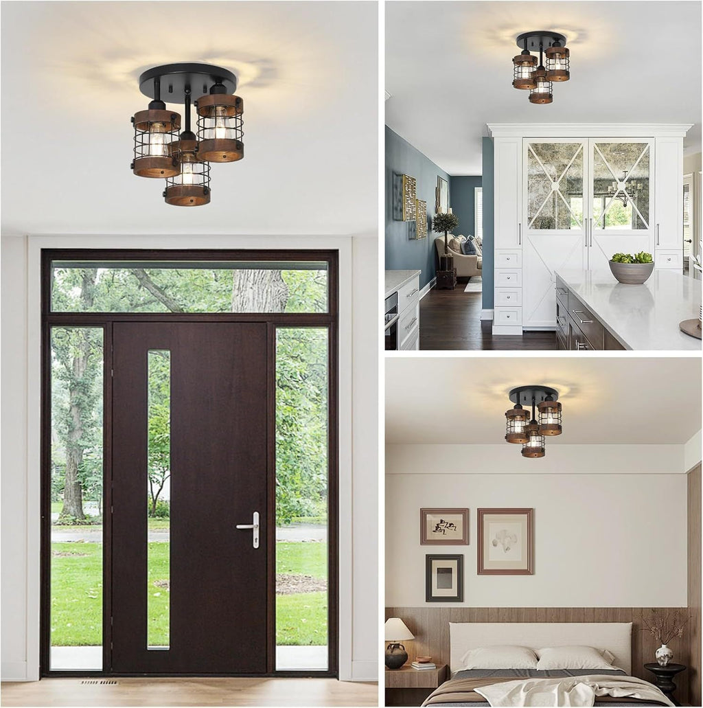 Semi Flush Mount Ceiling Light 3-Light Farmhouse Chandelier Fixtures