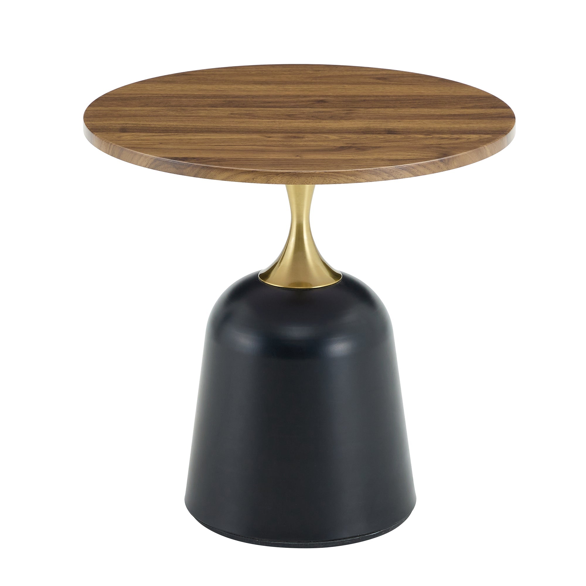 23.6 in Round Side Table, Metal Base, Walnut Wood Grain, Living Room Office