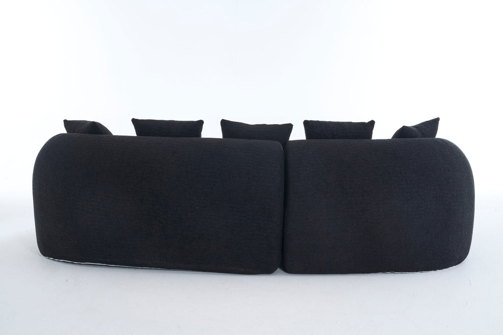 Sectional Sofa l Shaped with Curved Chaise Black Chenille Sleeper