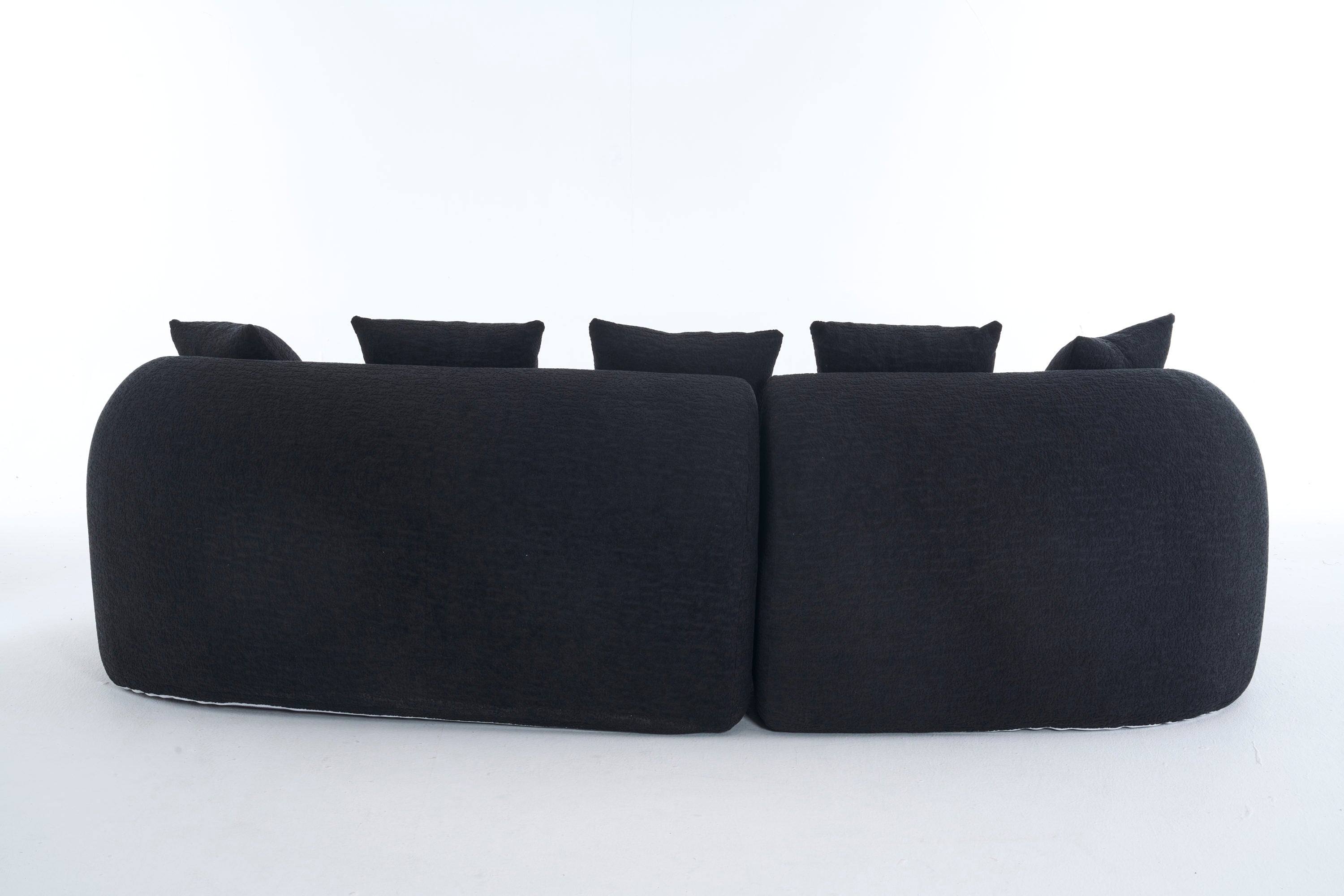 Sectional Sofa l Shaped with Curved Chaise Black Chenille Sleeper