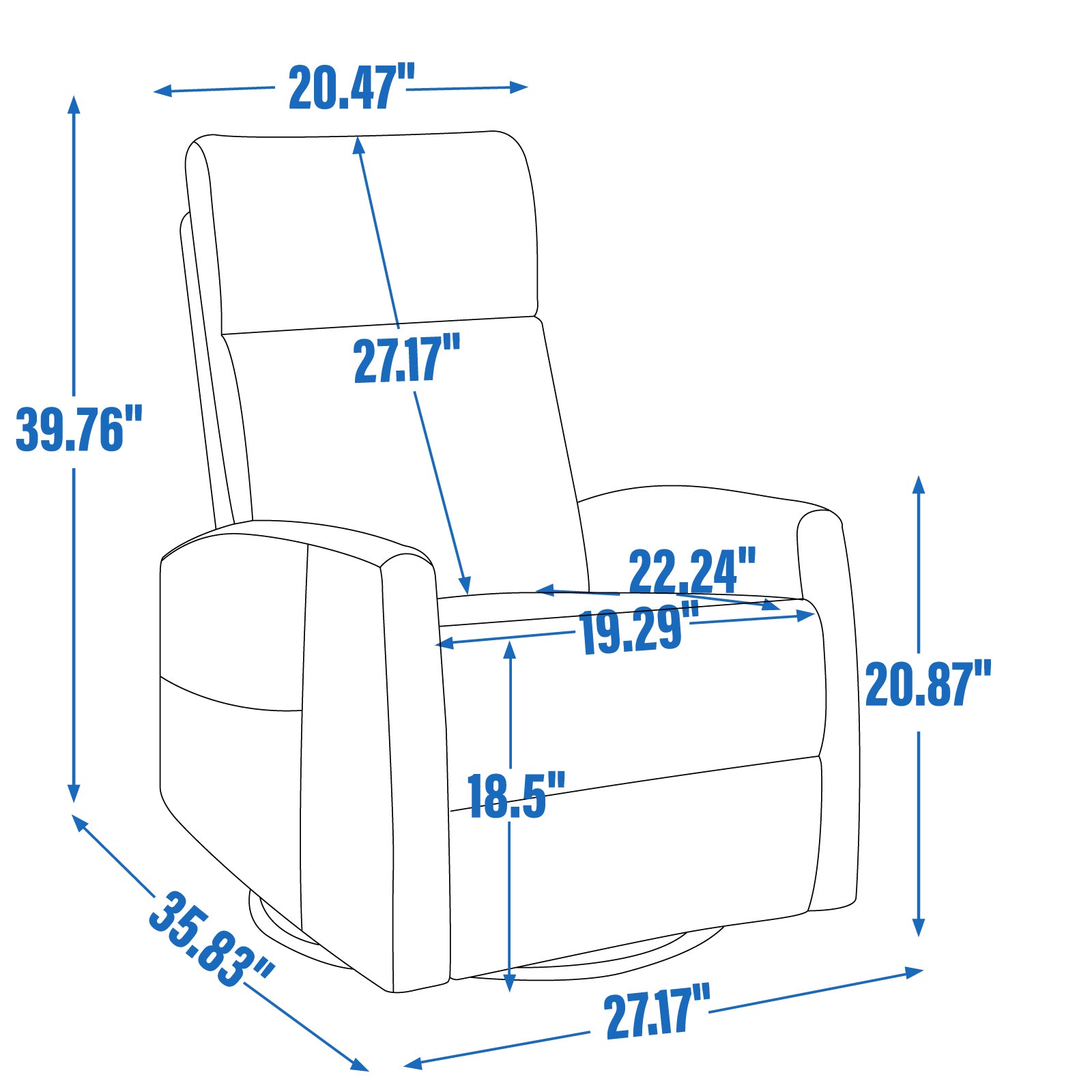 Heat Massage Manual Recliner Chair with Rocker and Swivel in Fabric for Living Room, Blue-Green