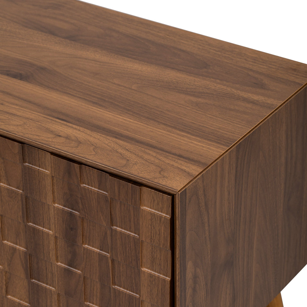 TV Stand Mid-Century Walnut Solid Wood MDF Push-Pop Doors Fits 80 In TV