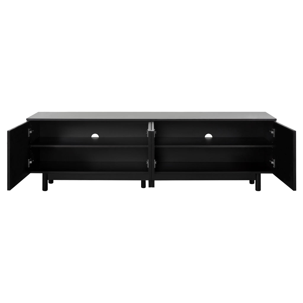 TV Stand Minimalist Black Particle Board Arch Doors Wood Legs Fits 78 In TV