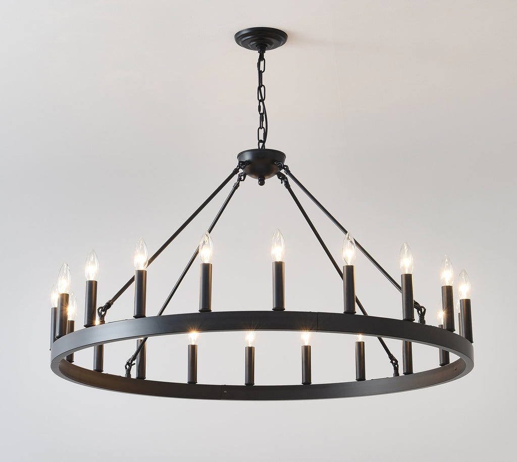 Chandelier Wagon Wheel Matte Black 18-Light 53.15 In E12