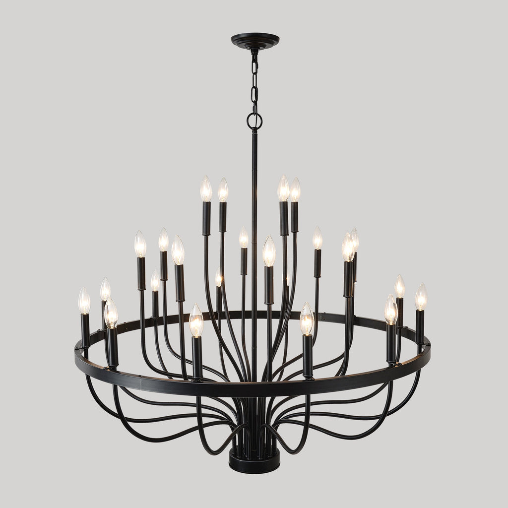Chandelier 36-Light Black Industrial Iron Candle Farmhouse Pendant