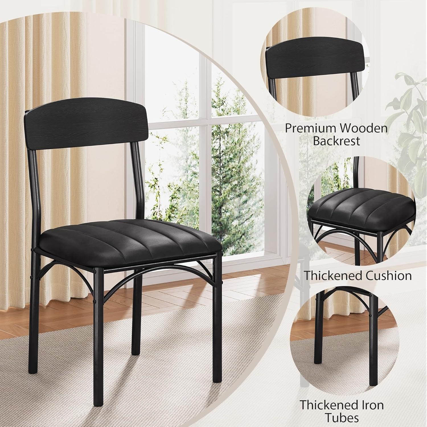 Round Circular Dining Table Set Black Diameter47Inches