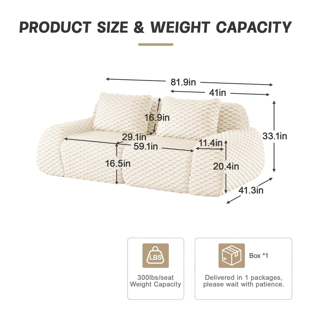 Sectional Sofa Modern Modular Cream Flannelette Deep Seat 82 Inch