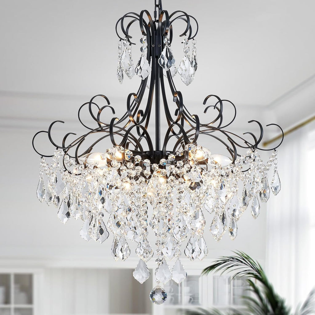 Black Crystal Chandelier 10 Light Pendant Ceiling Fixture