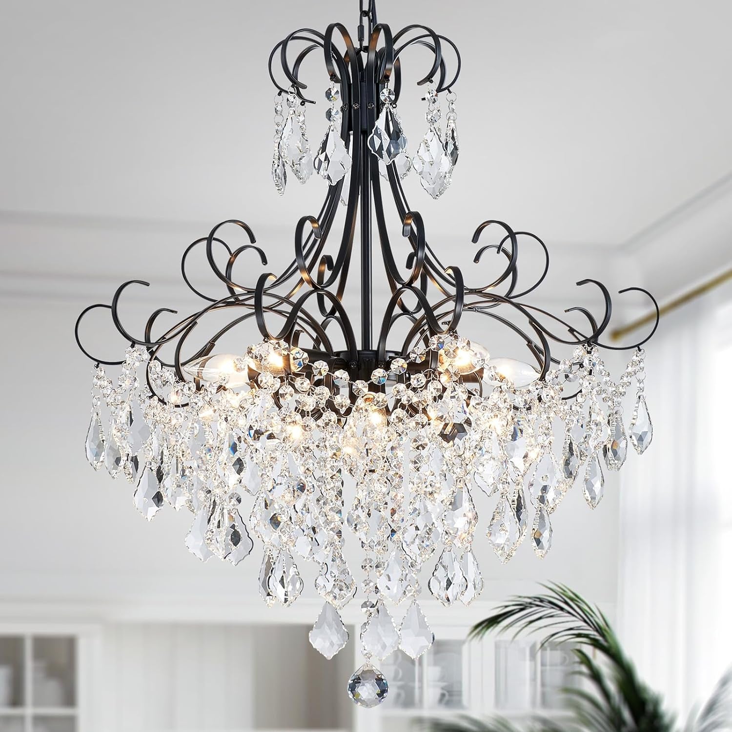 Black Crystal Chandelier 10 Light Pendant Ceiling Fixture
