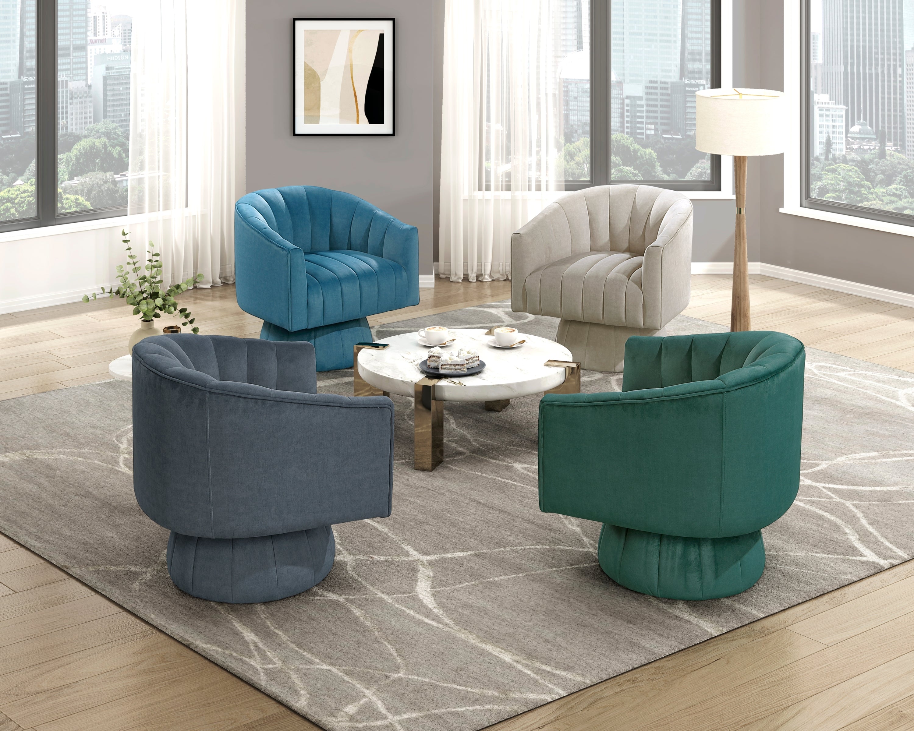 Dark Teal Velvet Accent Chair Modern Luxury Living Room Furniture, 1pc Swivel Chair Comfortable Barrel Back