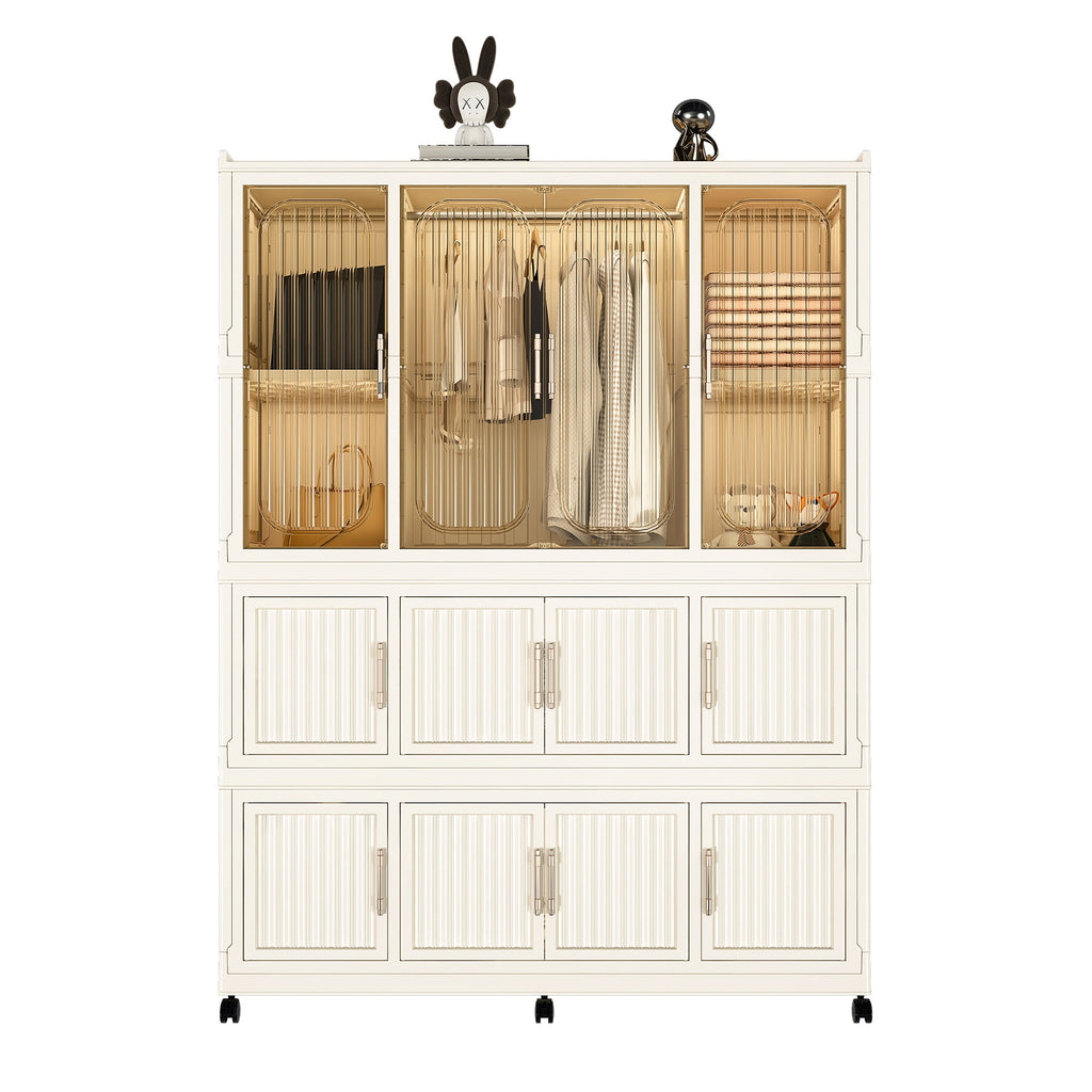 Wardrobe Closet Organizer PP Creamy White 12-Cube Hanging Rod 48x62.2 In