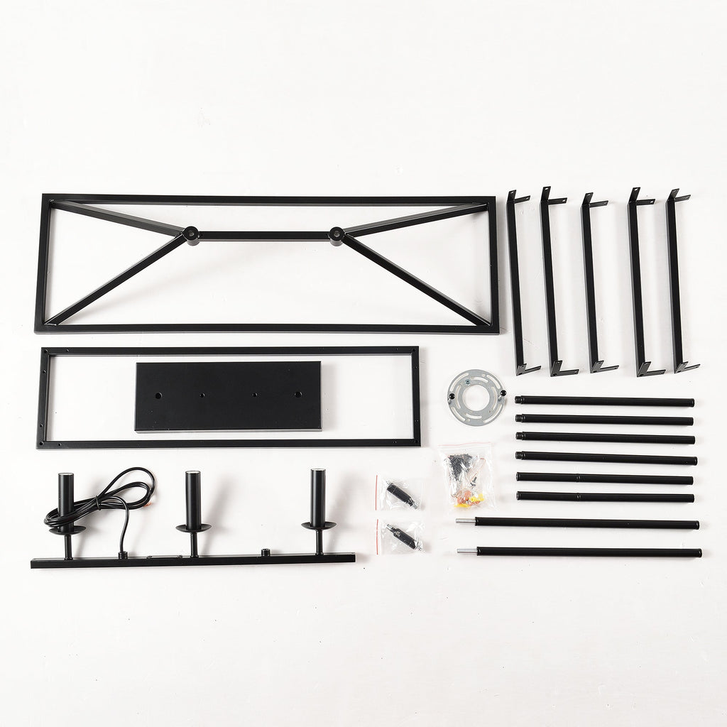 Chandelier Industrial Linear 3-Light Matte Black Metal Pendant Kitchen