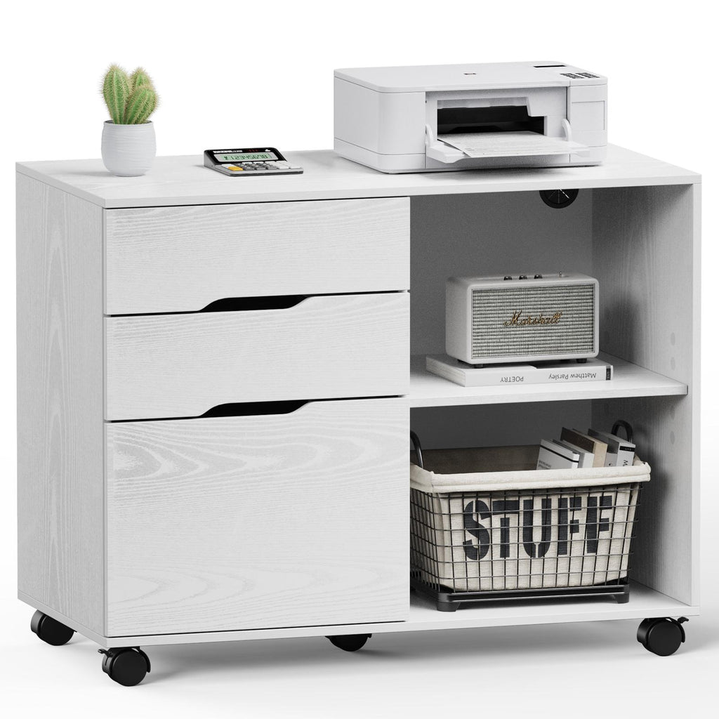3 Drawer Filing Cabinet Wood Printer Stand with Storage Office Organize Cabinets with Wheels