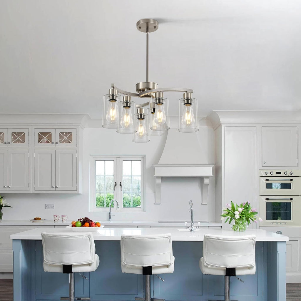 Brushed Nickel 6 Light Farmhouse Chandelier Pendant
