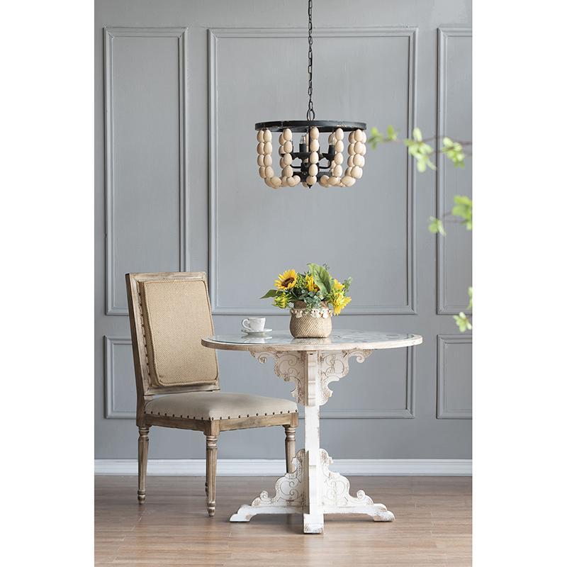 Chandelier Black Frame Cream Beaded 4-Light 19 In 14 In