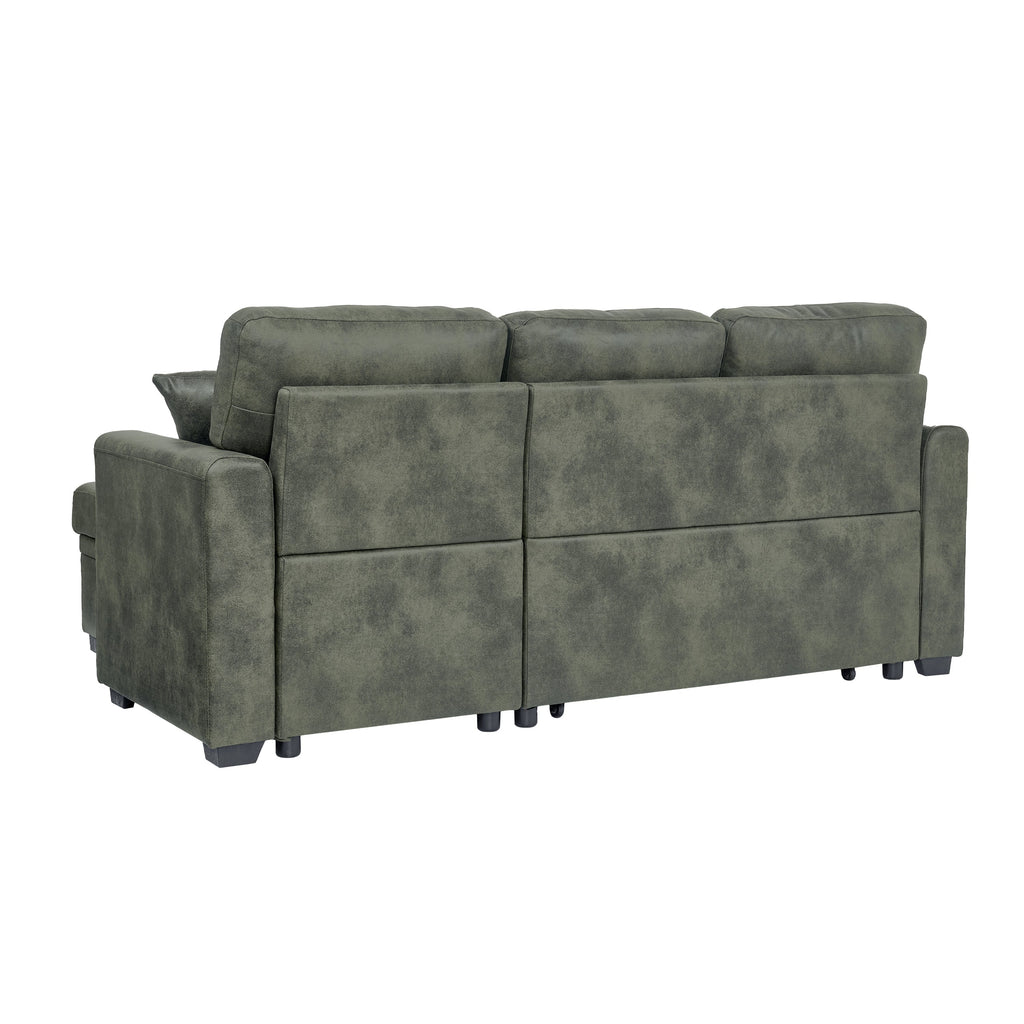 Sectional Sofa l Shaped Olive Green Fabric Sleeper with Small Space Solution