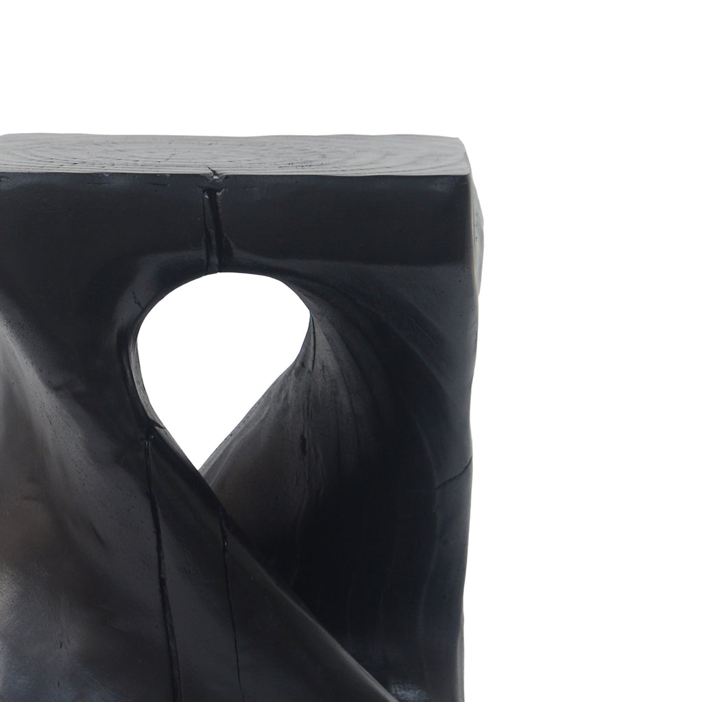 MGO Twist Shape Side Table, Wood-like Texture, Black, 11.75x11.75x16 in