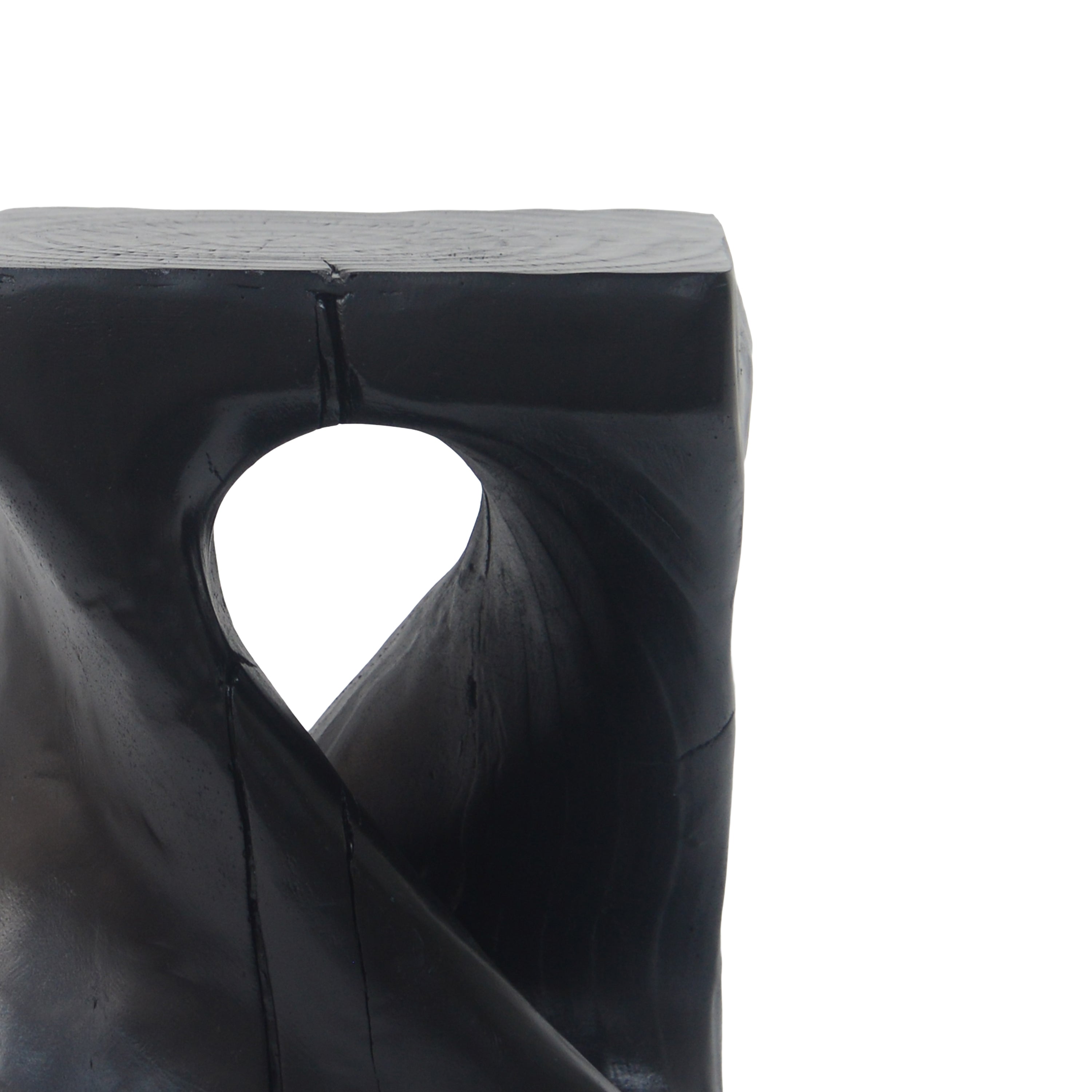 MGO Twist Shape Side Table, Wood-like Texture, Black, 11.75x11.75x16 in