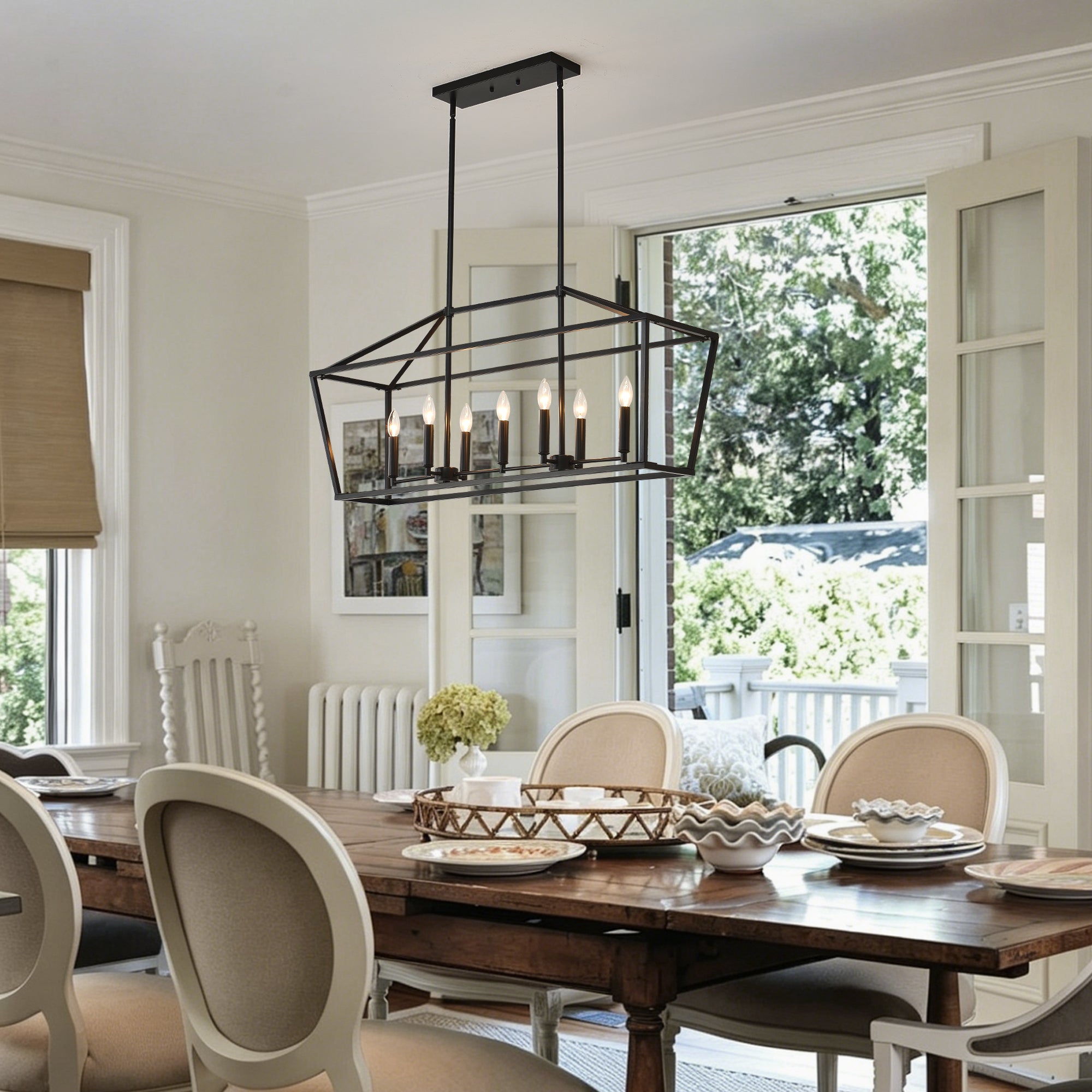 Chandelier Industrial Linear 5-Light Matte Black Metal Pendant 39 In