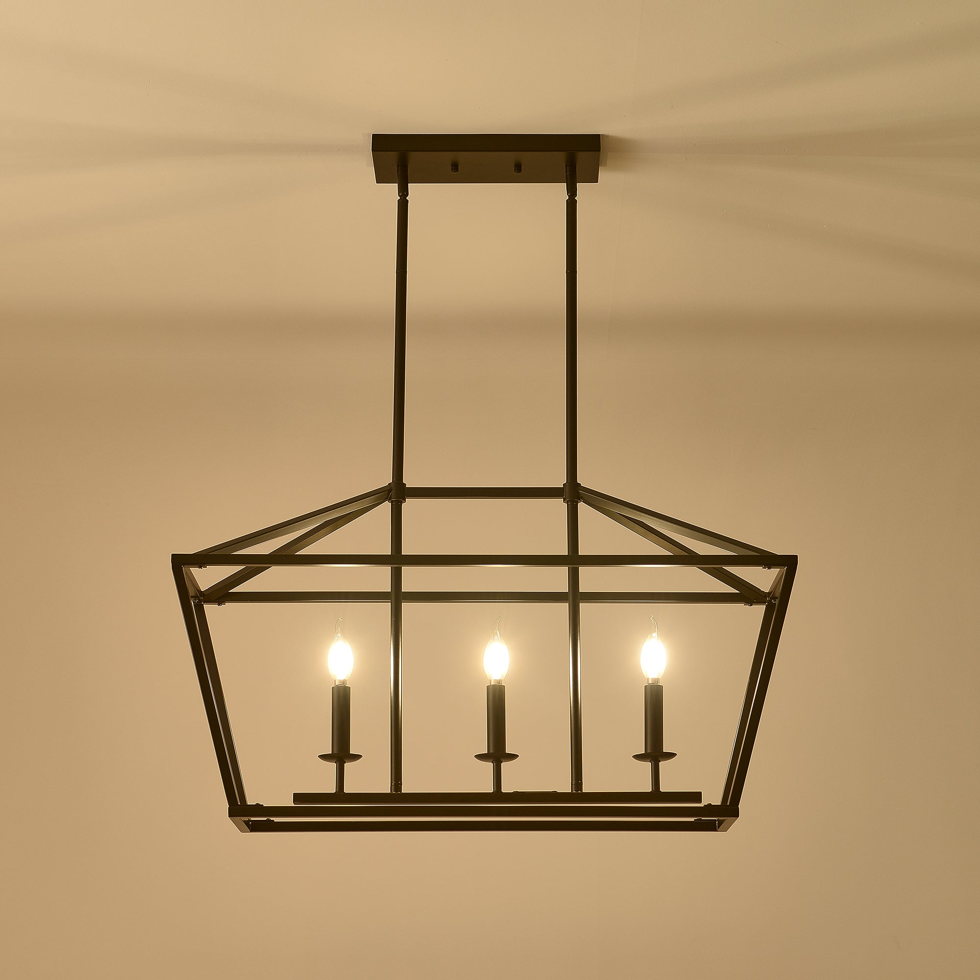 Chandelier Industrial Linear 3-Light Matte Black Metal Pendant Kitchen