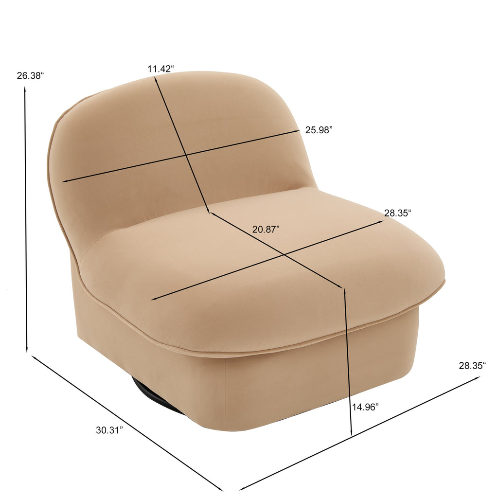 Swivel Accent Chair 360 Degree Khaki Pumpkin-Shape Foam Spring Metal Base