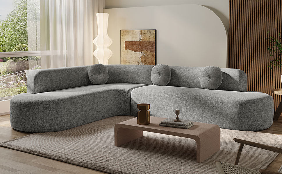 Sofa Sectional Modern Curved Design Soft Fabric Upholstery Roomy 122 Inch Length