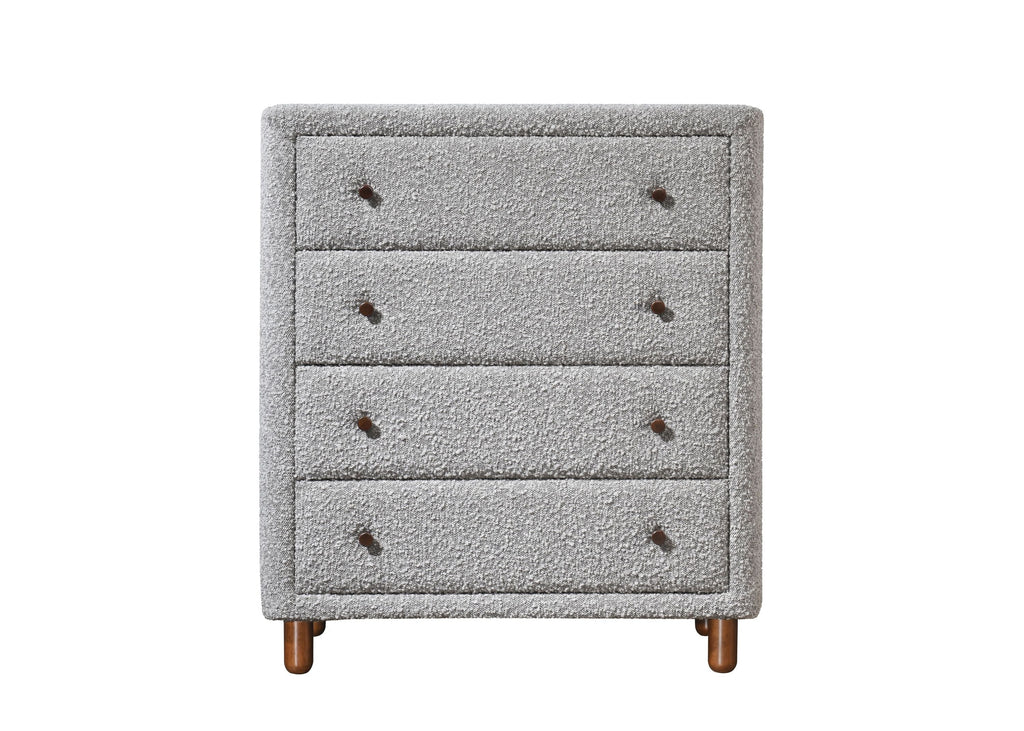 Chest of Drawers Gray Boucle Fabric 4-Drawer Rubber Wood MDF 33x38 In